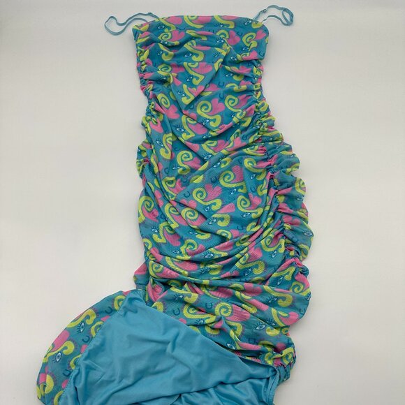 Nicnak Mesh Maxi Dress Blue Womens Size XS Ruched Square Neck Y2k Sleeveless - Picture 2 of 14